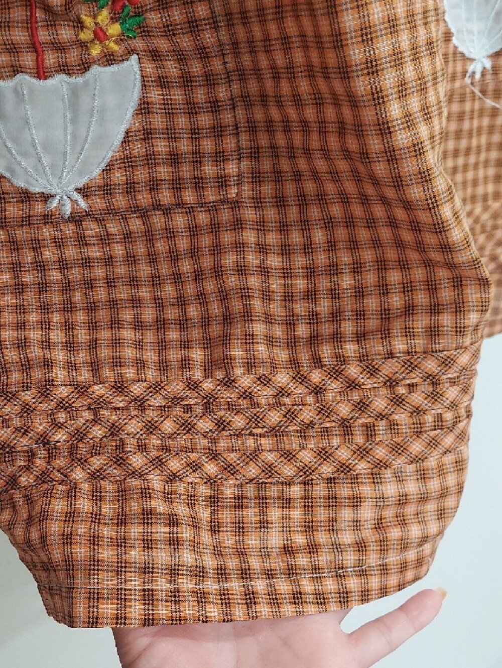 Vintage Orange Checked Pocket Dress with Embroidered Flowers - Picture 3 of 10